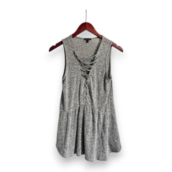 Express Heather Gray Lace-Up Tank Top - Picture 1 of 6